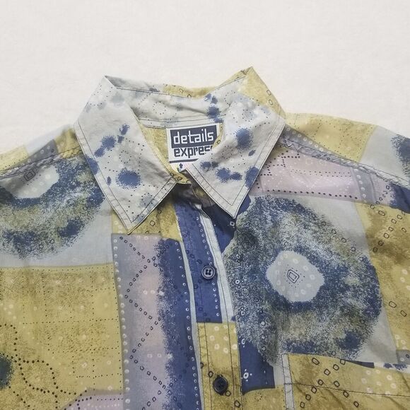 Details Express Womens Medium Shirt 100% Silk Vintage 90s Abstract Print Baggy - Picture 4 of 9
